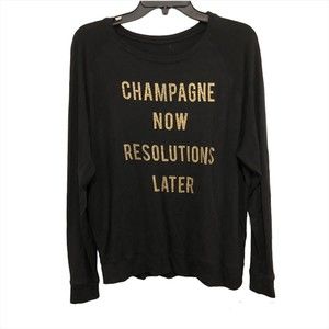 Champagne Resolutions Black Sweater L/XL Gold Lettering Long Sleeve Boat Neck